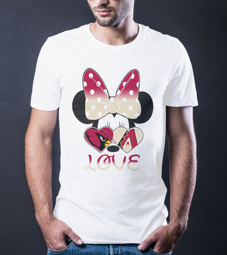 Love Arizona Cardinals Diamondbacks Minnie Bow Hearts T-Shirt