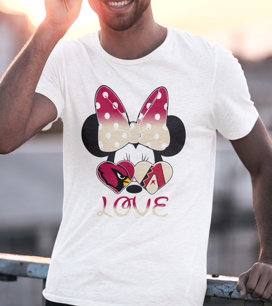 Love Arizona Cardinals Diamondbacks Minnie Bow Hearts T-Shirt