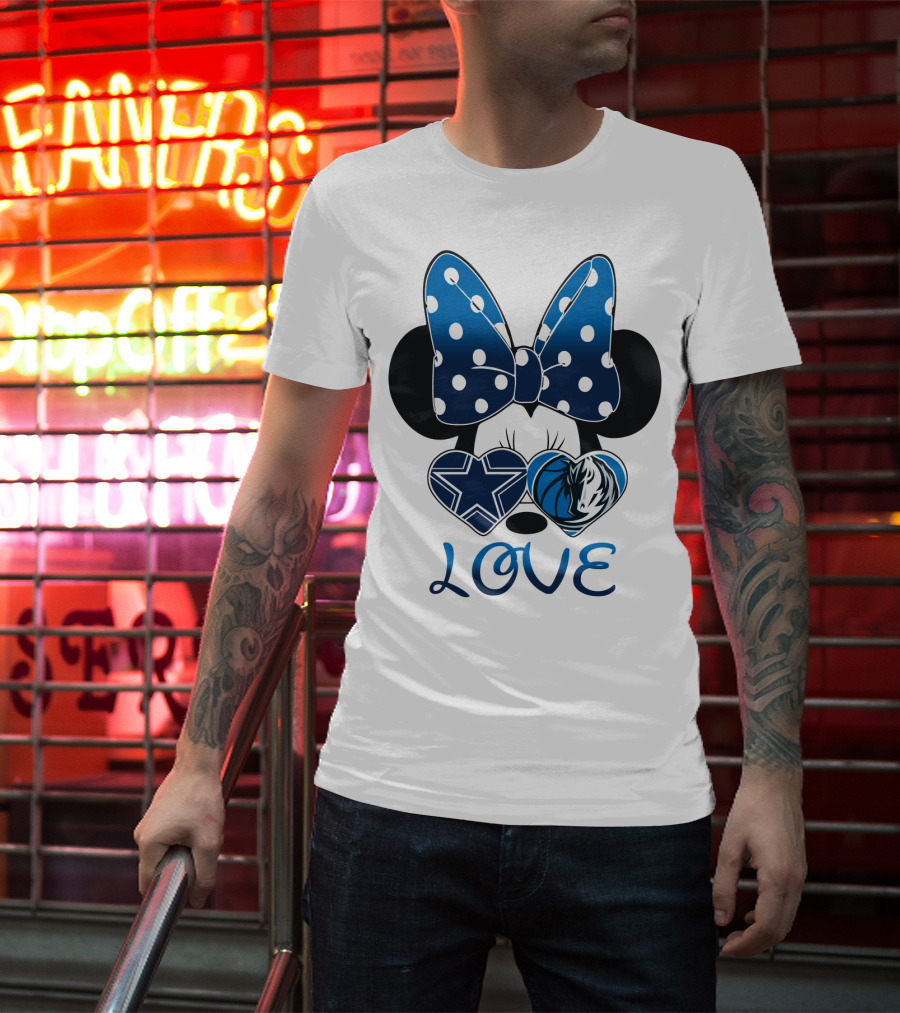 Love Dallas Cowboys Mavericks Minnie Bow Bowtie Hearts T-Shirt
