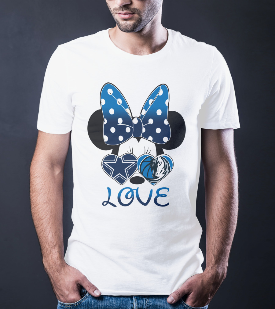 Love Dallas Cowboys Mavericks Minnie Bow Bowtie Hearts T-Shirt