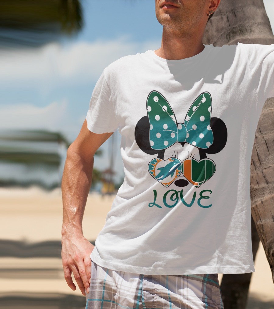 Miami Dolphins Hurricanes Love Minnie Mouse Polka Dot Bow T-Shirt
