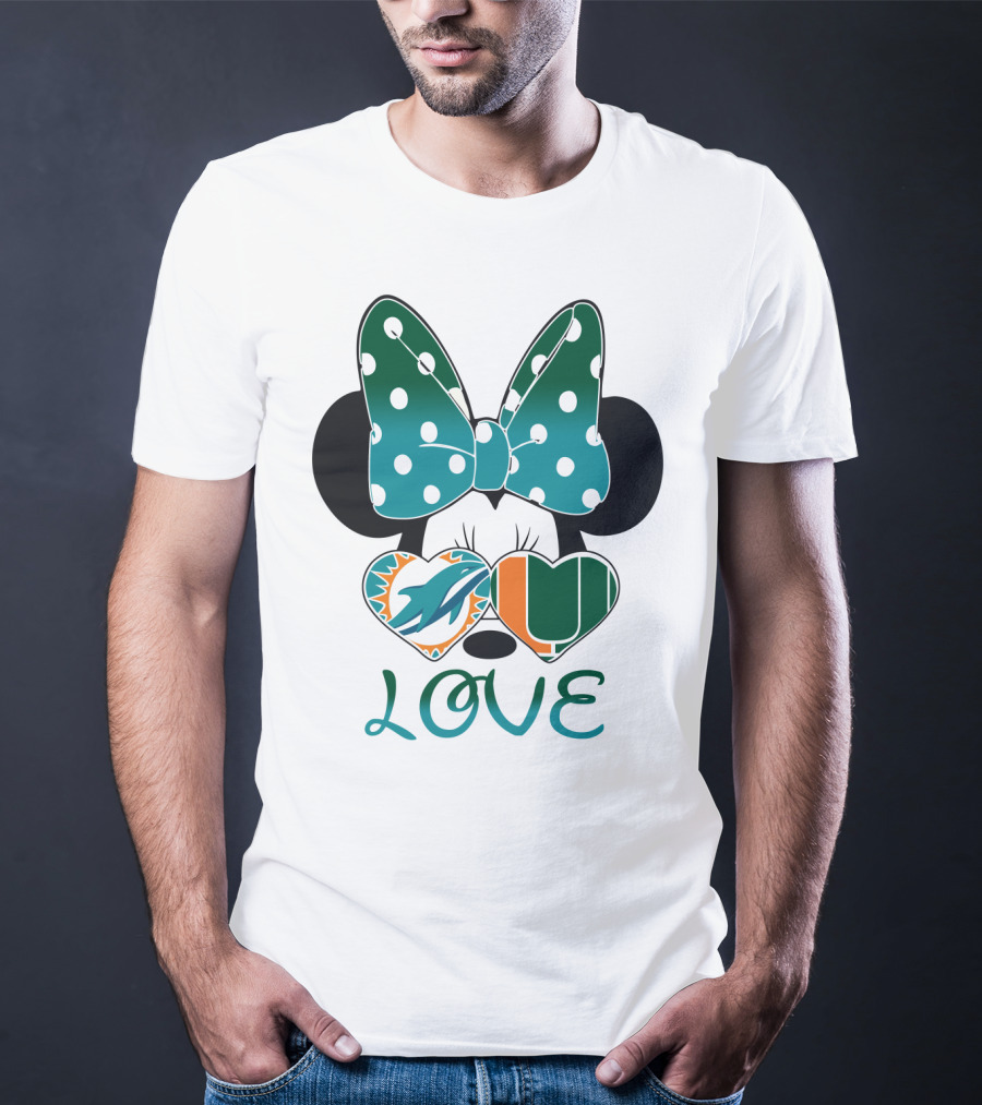 Miami Dolphins Hurricanes Love Minnie Mouse Polka Dot Bow T-Shirt
