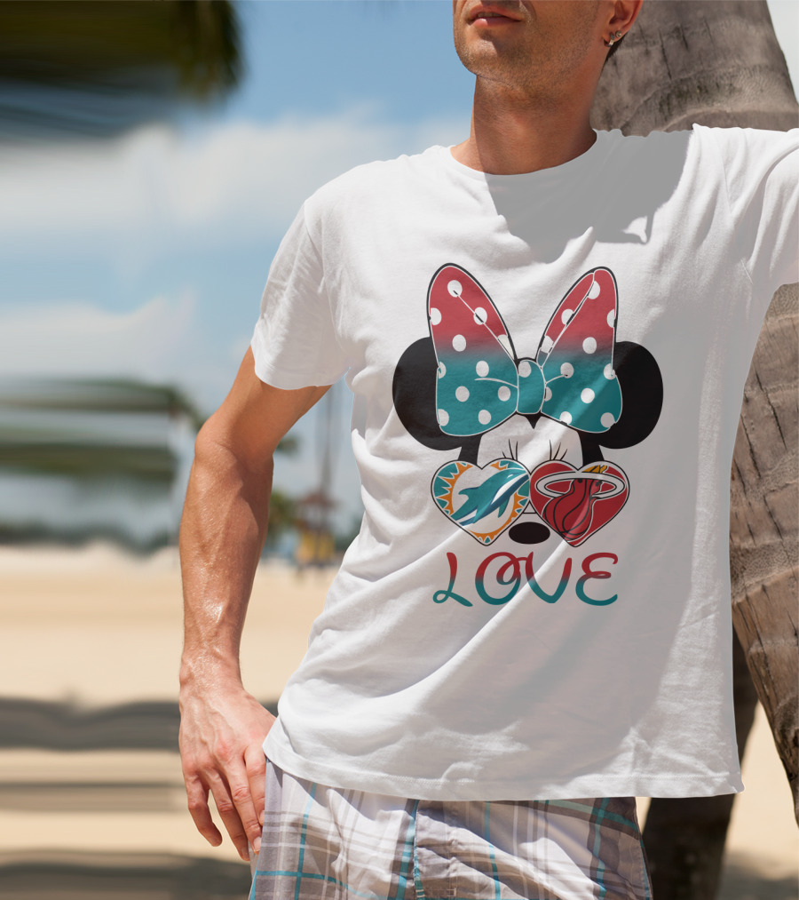 Love Miami Dolphins Miami Heat Minnie Ears Bow T-Shirt