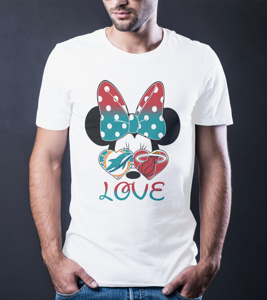 Love Miami Dolphins Miami Heat Minnie Ears Bow T-Shirt