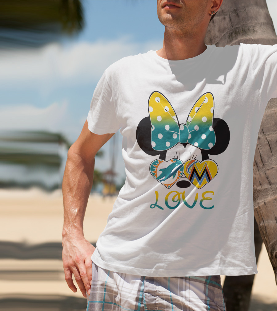 Minnie Bow Dolphins Marlins Love T-Shirt