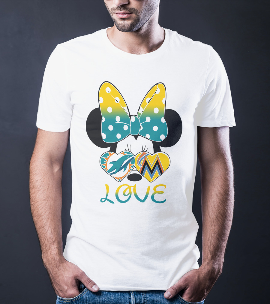 Minnie Bow Dolphins Marlins Love T-Shirt