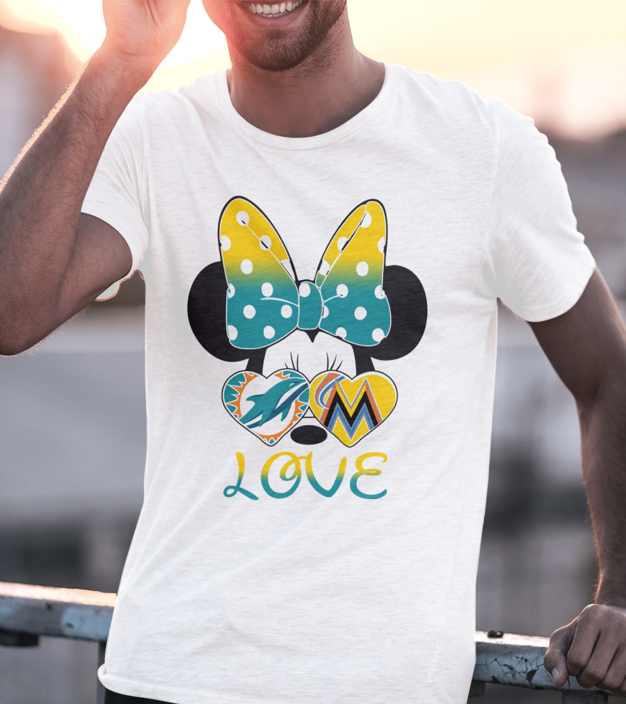 Minnie Bow Dolphins Marlins Love T-Shirt
