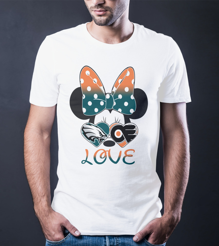 Love Philadelphia Eagles And Flyers Mickey Bow Minnie T-Shirt
