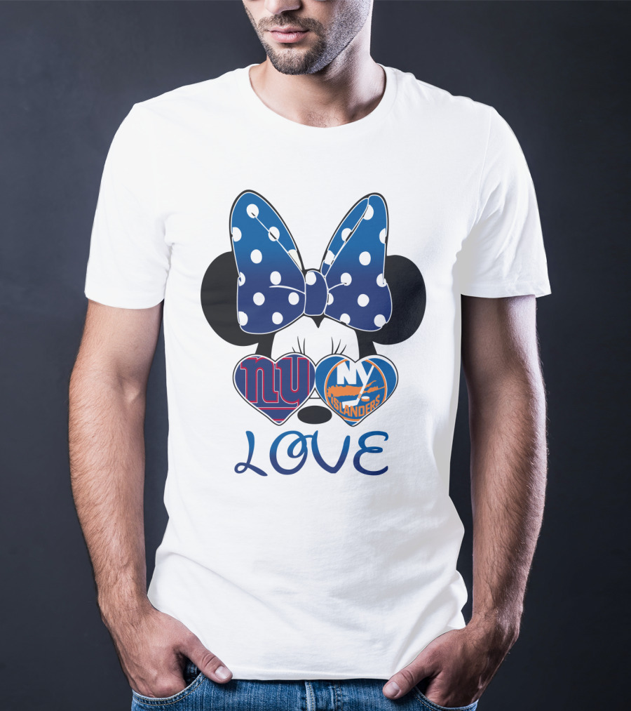 Love Mickey: Ny Giants Ny Islanders Heart Bow T-Shirt