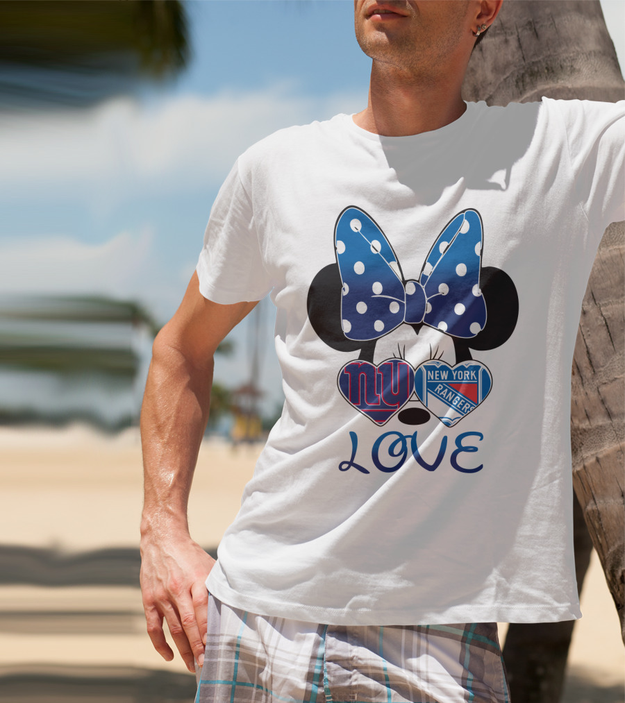Minnie Mouse Polka Dot Bow New York Giants Rangers Love Hearts T-Shirt
