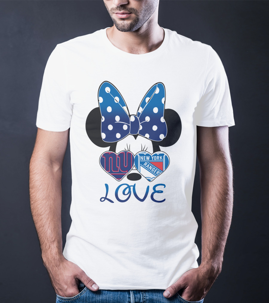 Minnie Mouse Polka Dot Bow New York Giants Rangers Love Hearts T-Shirt
