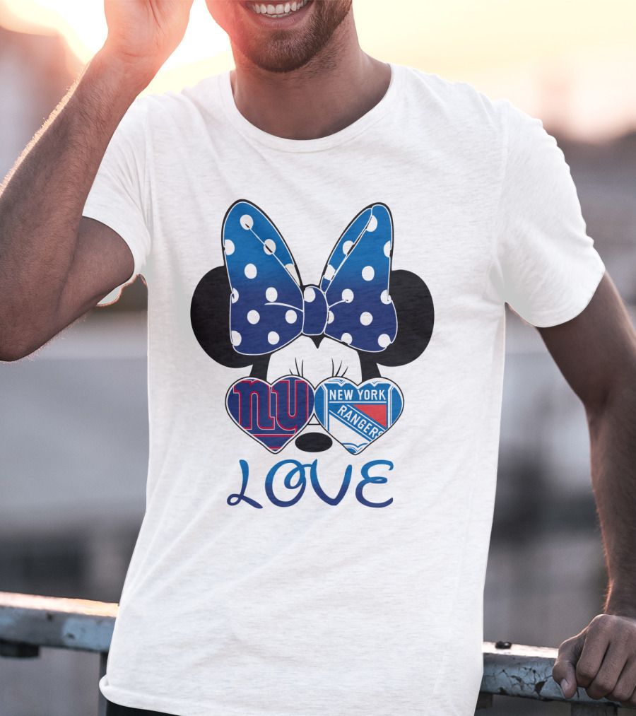 Minnie Mouse Polka Dot Bow New York Giants Rangers Love Hearts T-Shirt