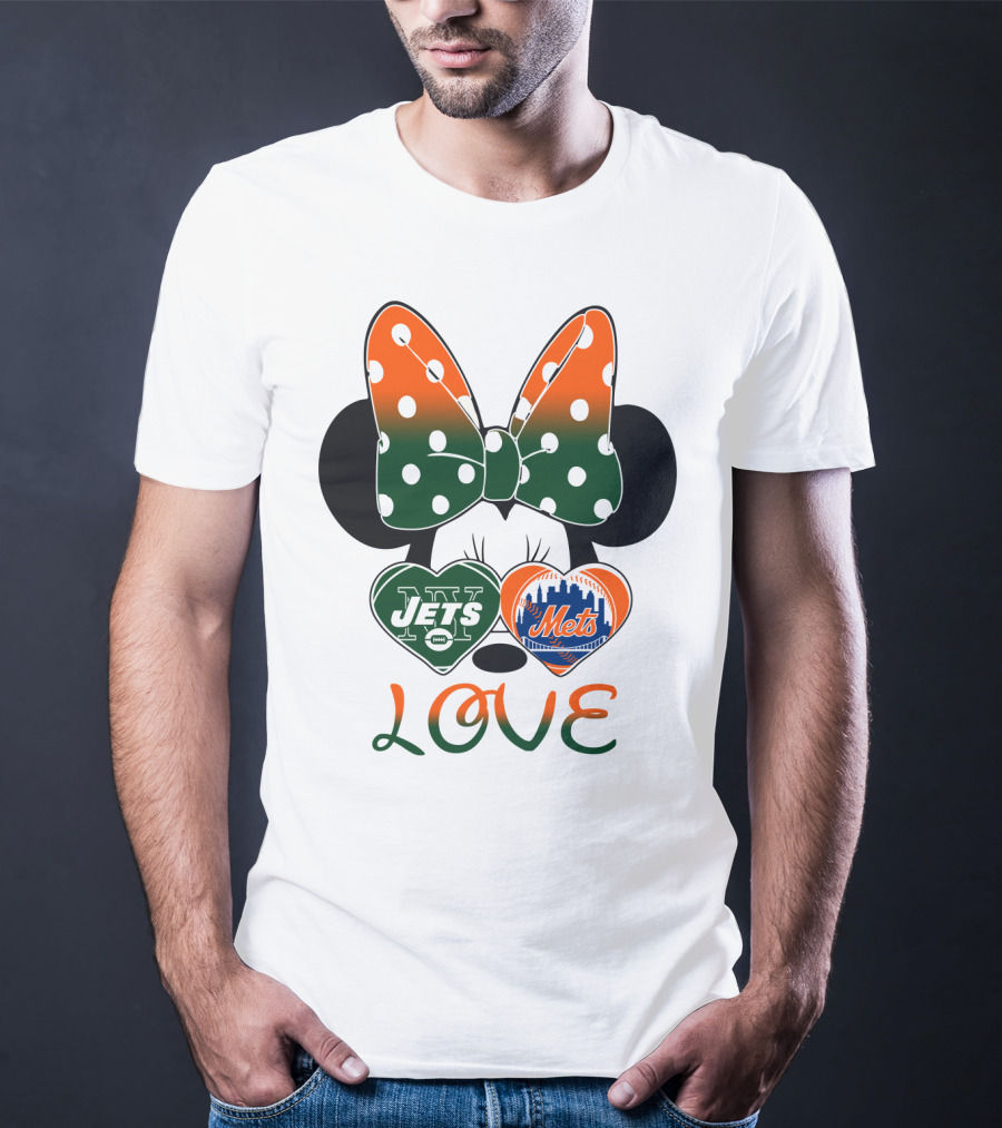 Love Ny Jets Mets Minnie Bow Hearts T-Shirt