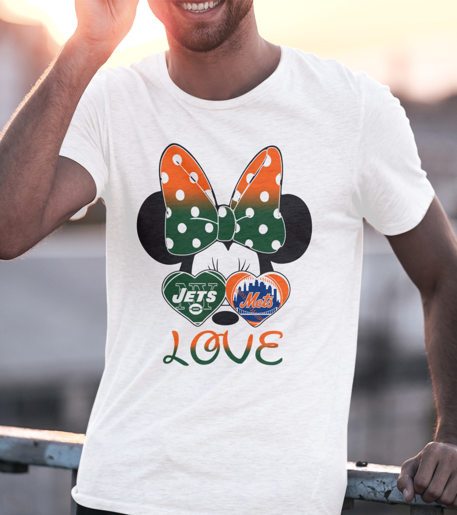 Love Ny Jets Mets Minnie Bow Hearts T-Shirt