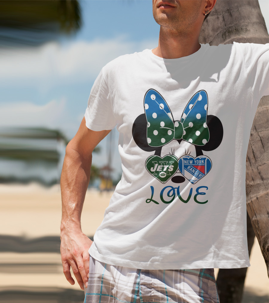 New York Jets Rangers Love Minnie Bow T-Shirt
