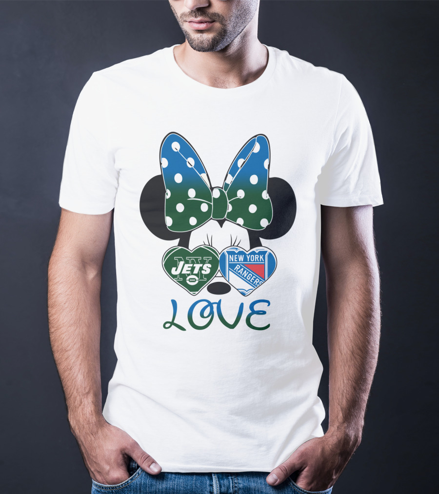 New York Jets Rangers Love Minnie Bow T-Shirt
