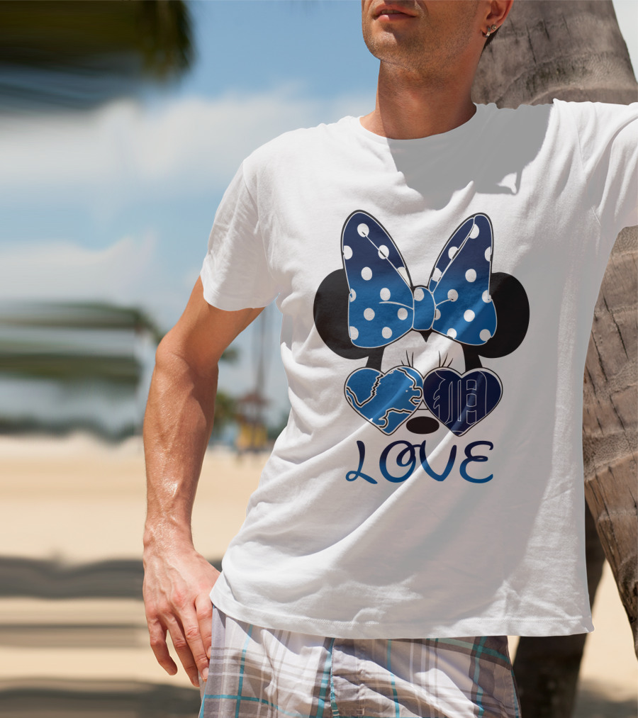 Love Minnie Mouse Bow Heart Detroit Lions T-Shirt