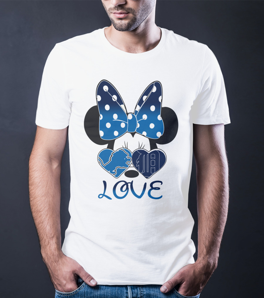 Love Minnie Mouse Bow Heart Detroit Lions T-Shirt