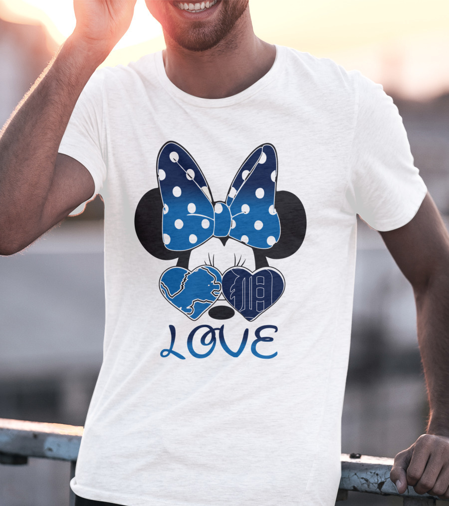 Love Minnie Mouse Bow Heart Detroit Lions T-Shirt