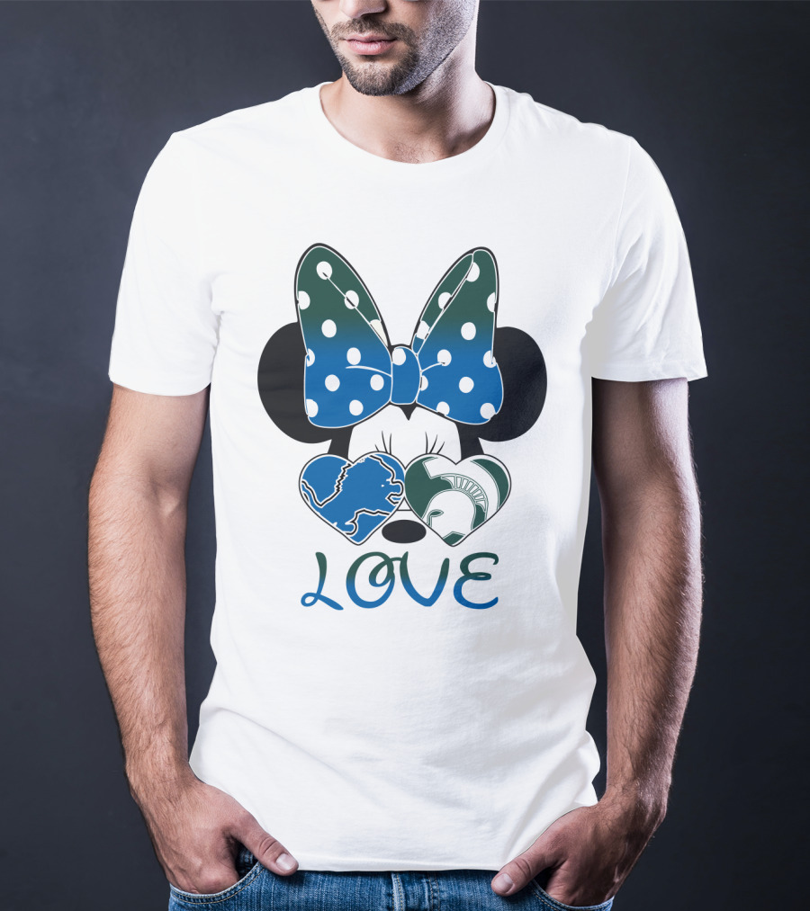 Love Disney Inspired Dots Bow Detroit Lions Michigan State Spartans T-Shirt