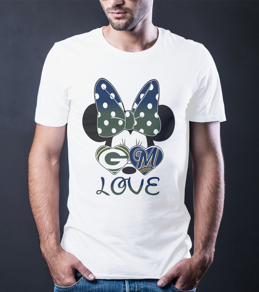 Green Bay Packers Milwaukee Brewers Minnie Mouse Love T-Shirt