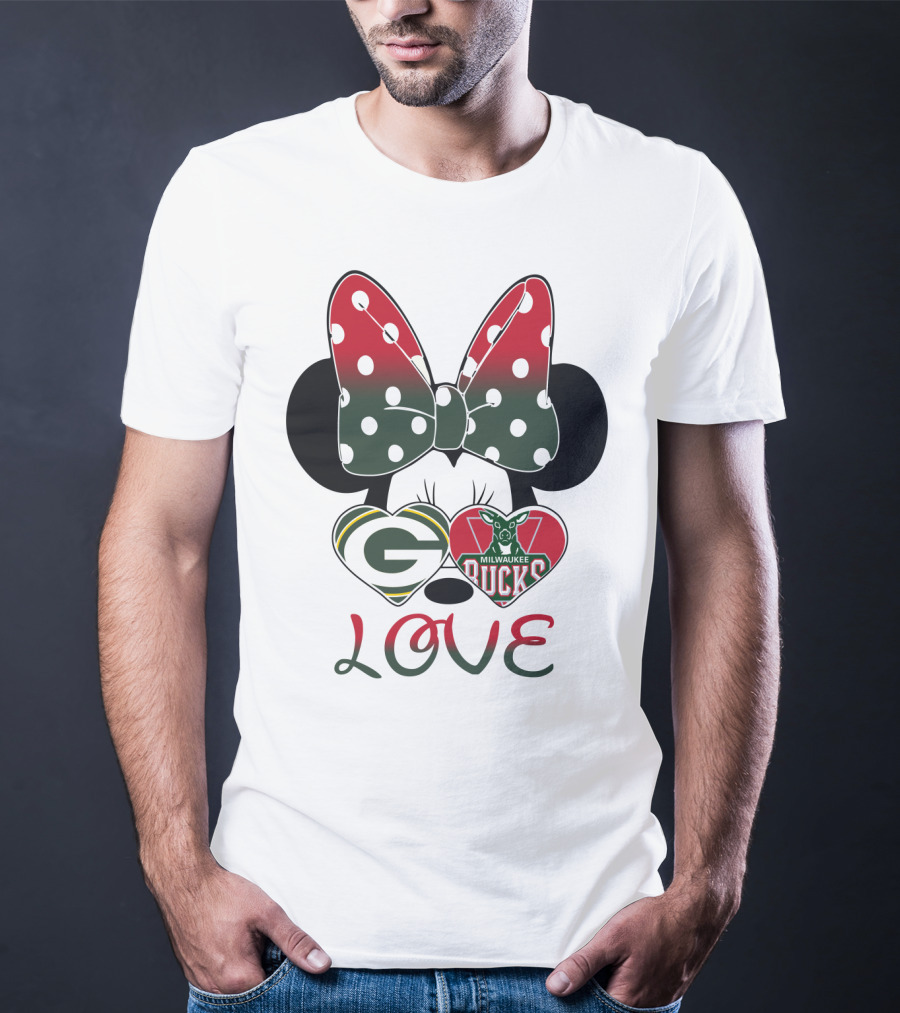 Love Minnie Mouse Green Bay Packers Milwaukee Bucks T-Shirt