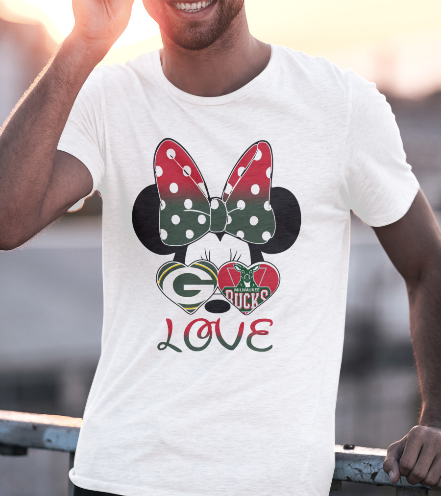 Love Minnie Mouse Green Bay Packers Milwaukee Bucks T-Shirt