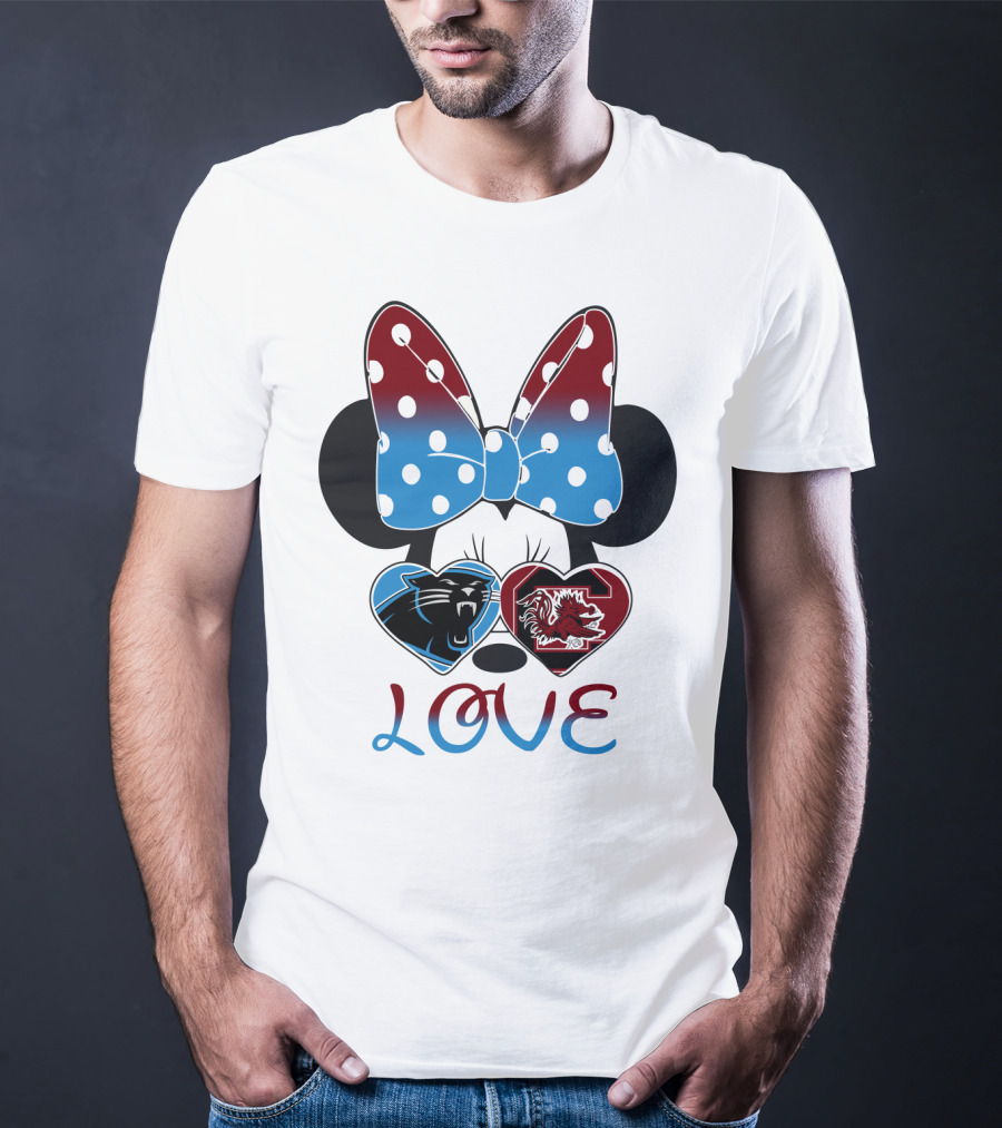 Love Carolina Panthers South Carolina Gamecocks Minnie Bow Hearts T-Shirt