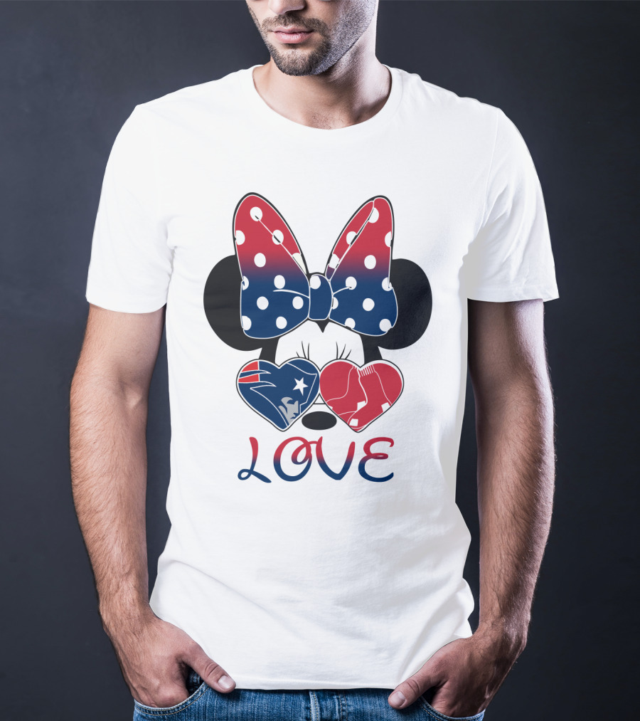 Love Minnie Bow Hearts Patriots Red Sox T-Shirt