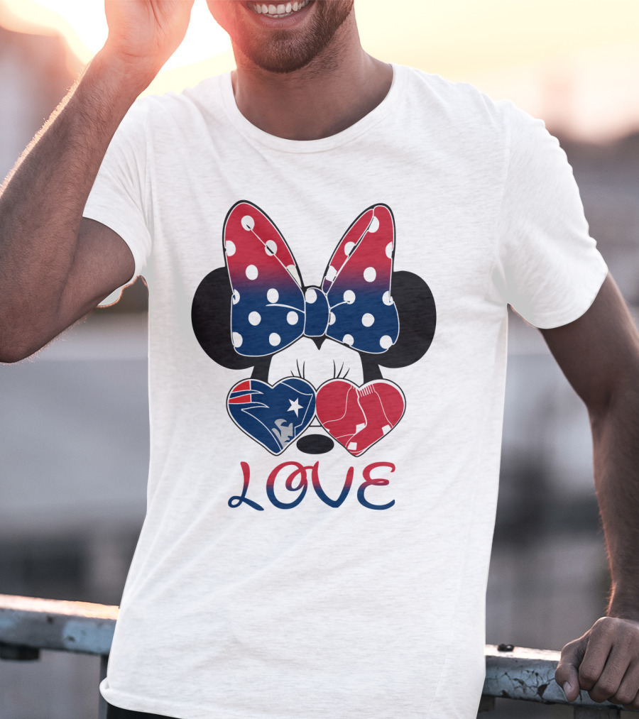 Love Minnie Bow Hearts Patriots Red Sox T-Shirt