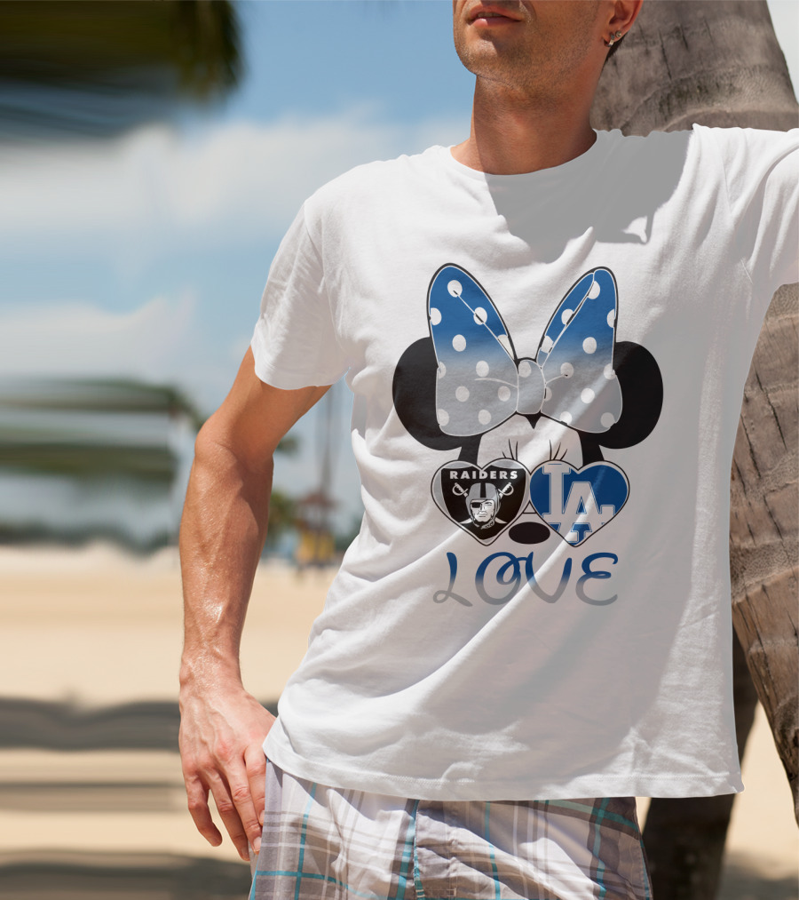 Minnie Mouse Love Raiders La Dodgers Bow Hearts T-Shirt