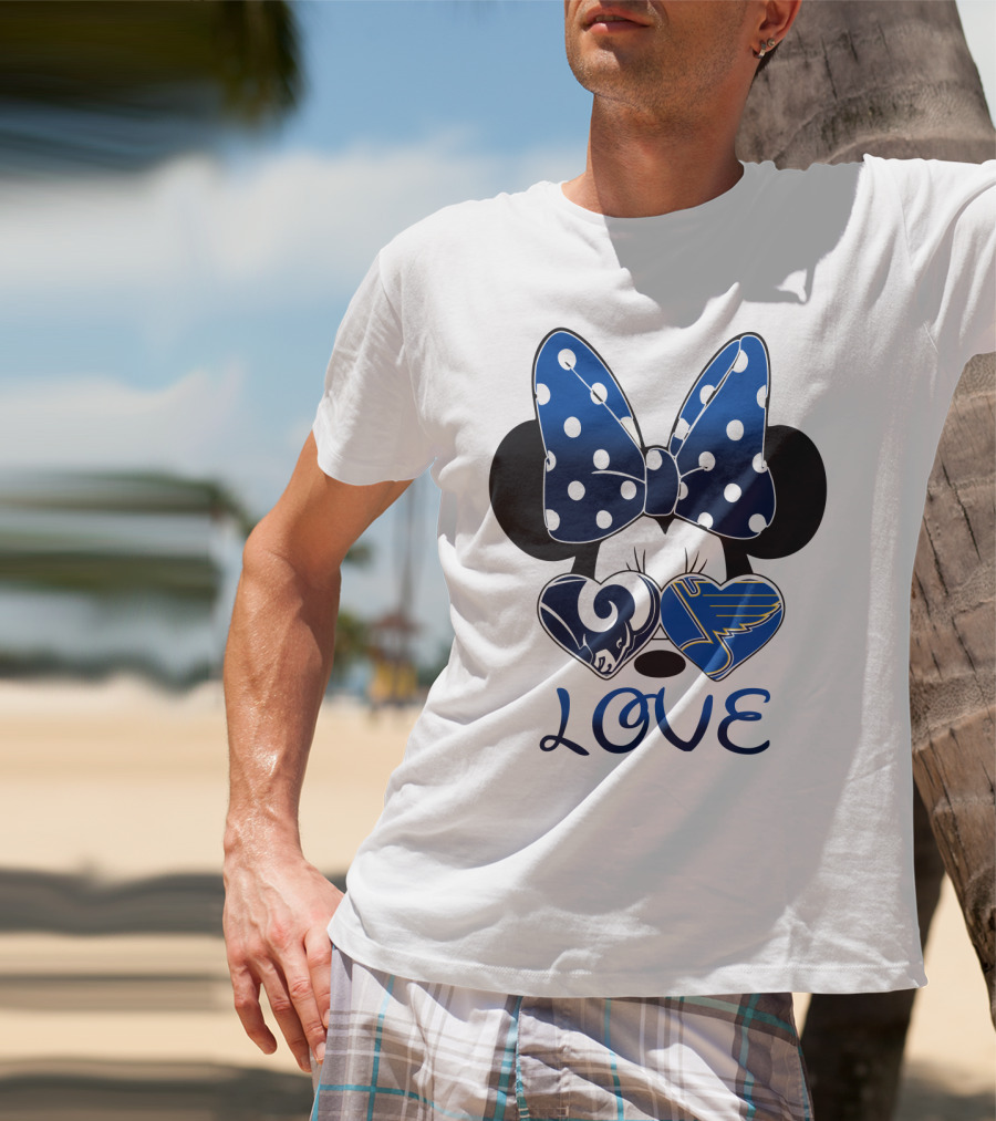 Love Minnie Mouse Rams Blues Hearts T-Shirt