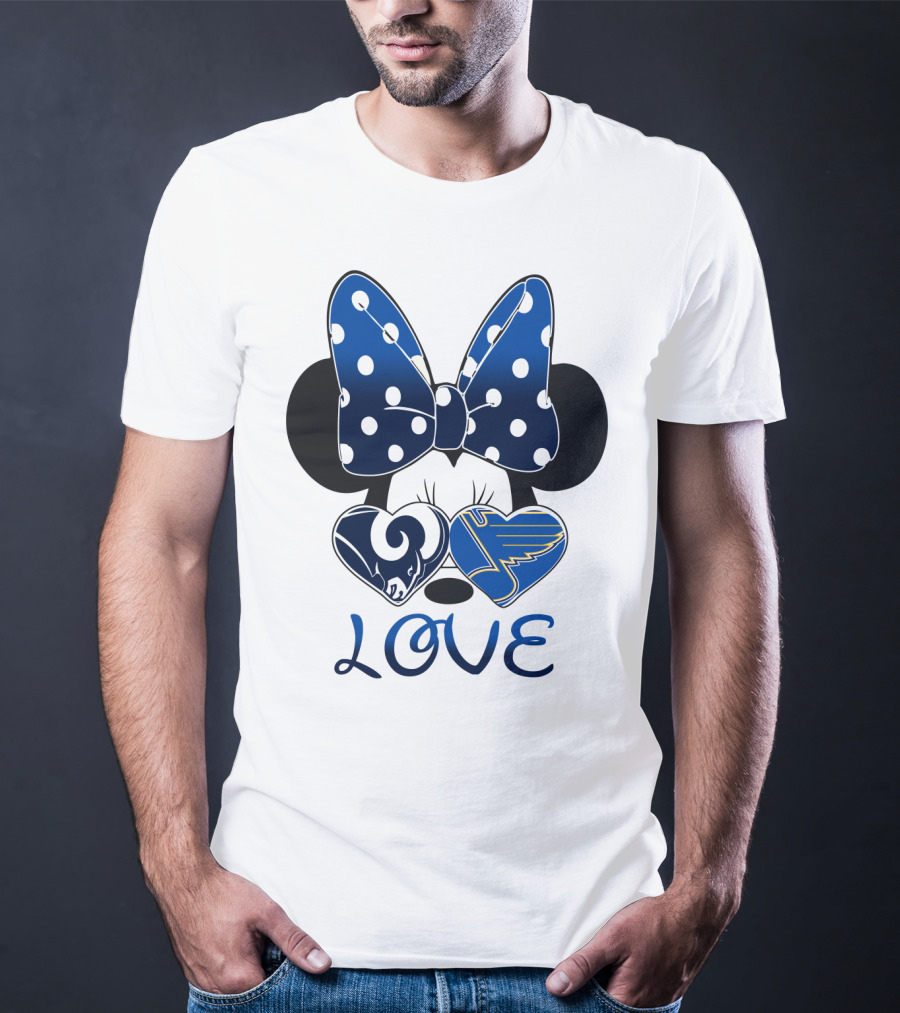 Love Minnie Mouse Rams Blues Hearts T-Shirt