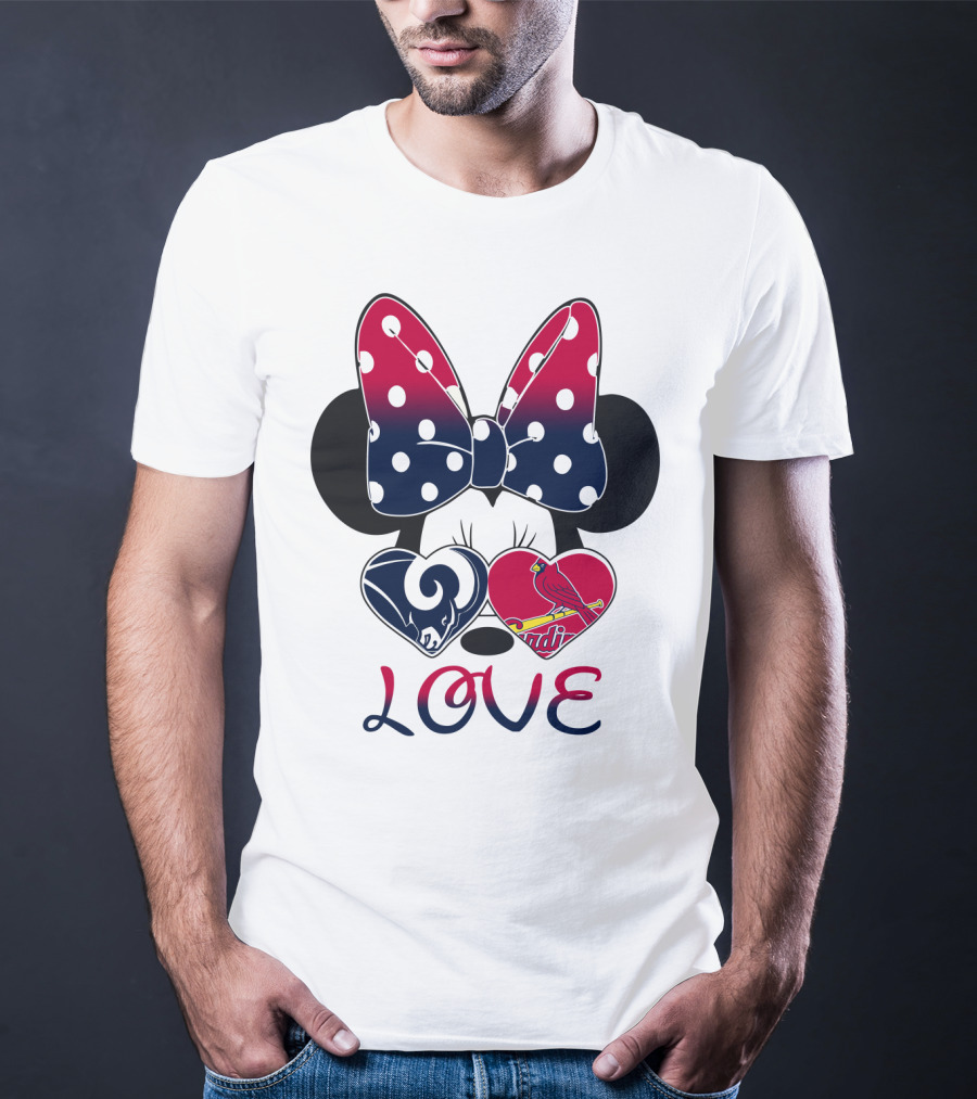 Love Mickey Ears Bow St. Louis Rams Cardinals Hearts T-Shirt