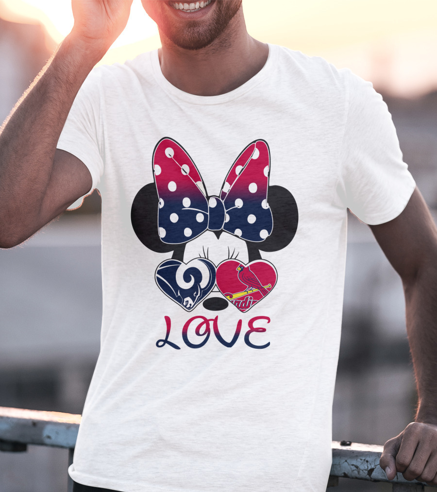 Love Mickey Ears Bow St. Louis Rams Cardinals Hearts T-Shirt