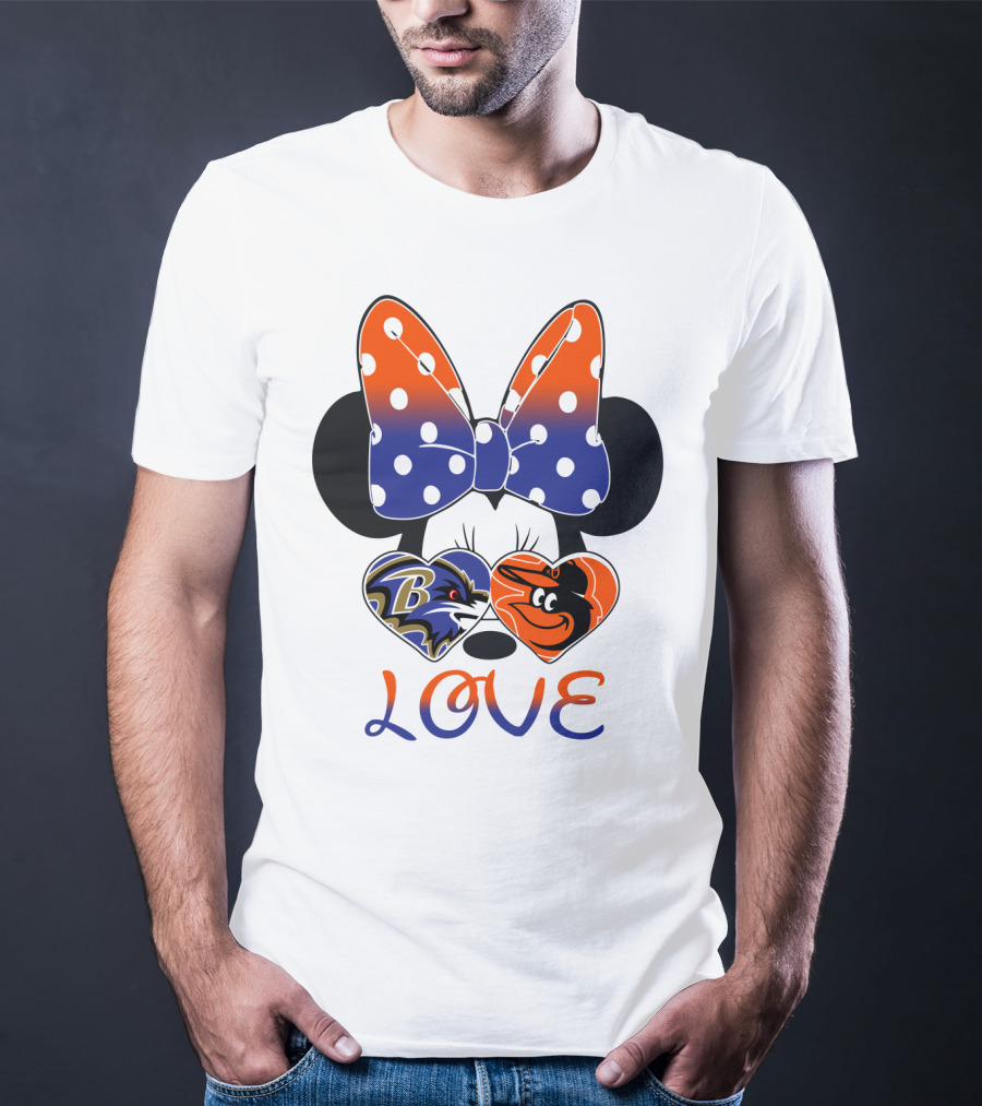 Love Baltimore Ravens Orioles Minnie Mouse Bow T-Shirt