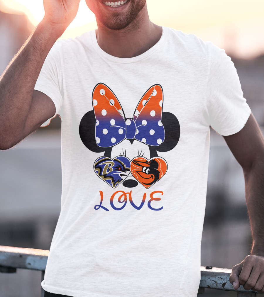 Love Baltimore Ravens Orioles Minnie Mouse Bow T-Shirt