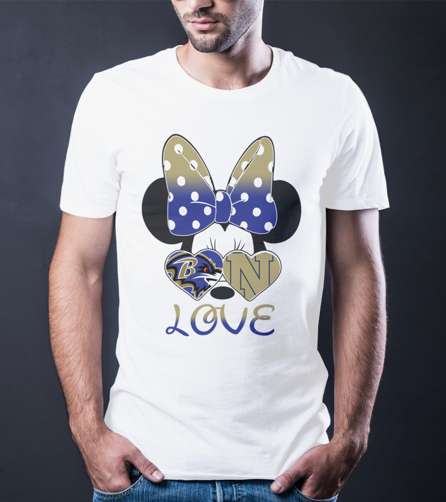 Minnie Mouse Love Baltimore Ravens Navy Logo Hearts Bow T-Shirt