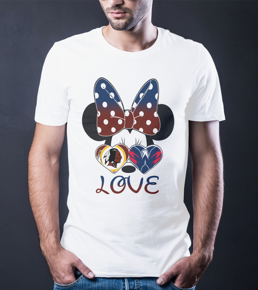 Love Minnie Mouse Washington Redskins Capitals Bow Hearts T-Shirt