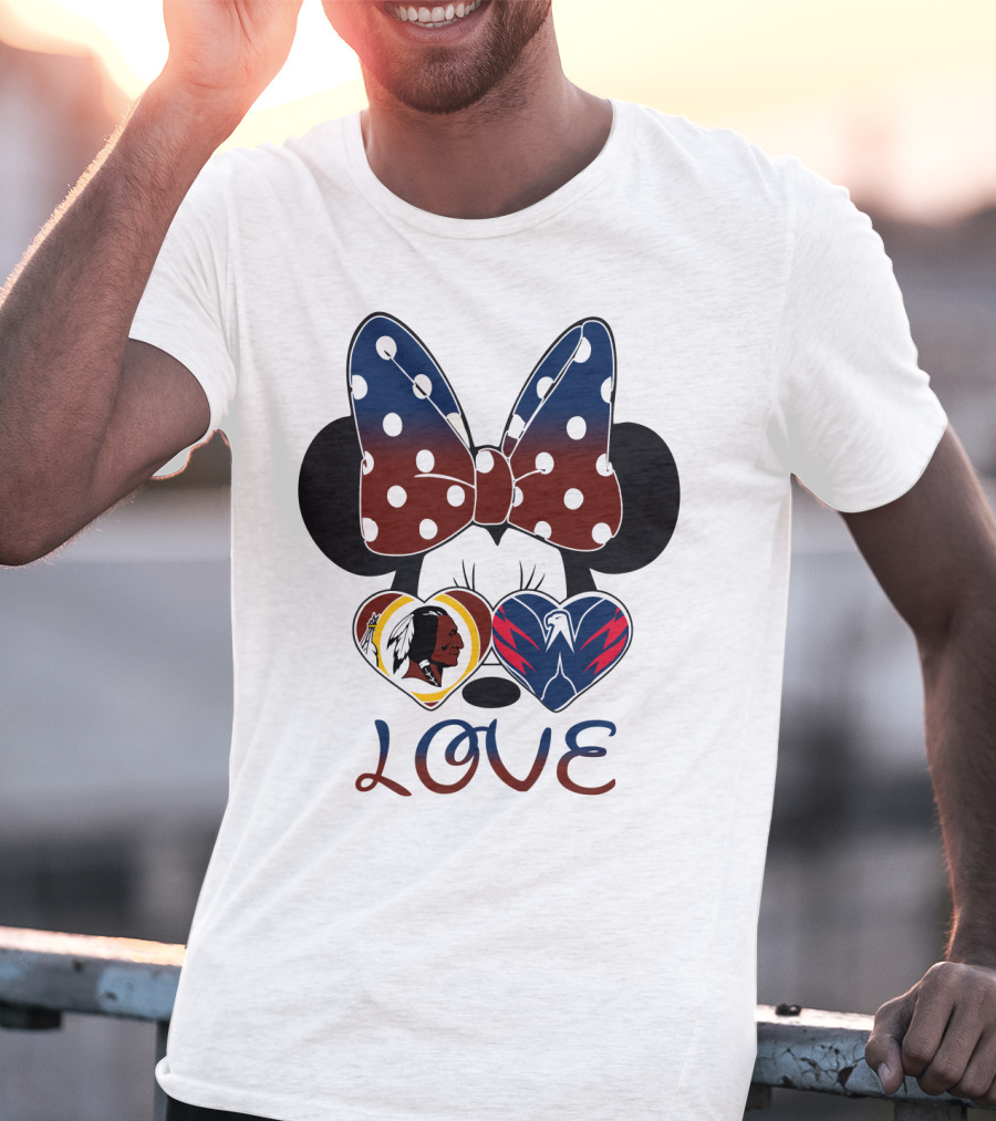 Love Minnie Mouse Washington Redskins Capitals Bow Hearts T-Shirt