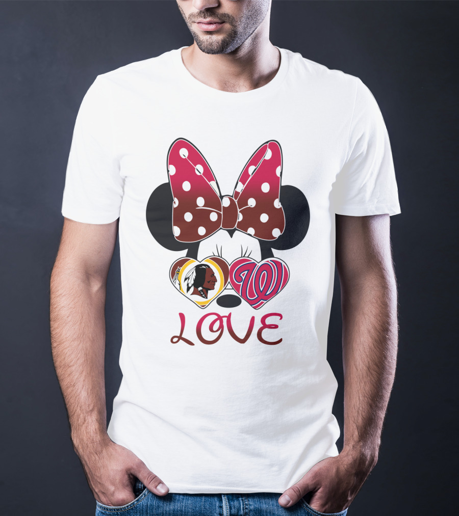 Minnie Mouse Love Washington Nationals Redskins Iconic Bow Hearts T-Shirt