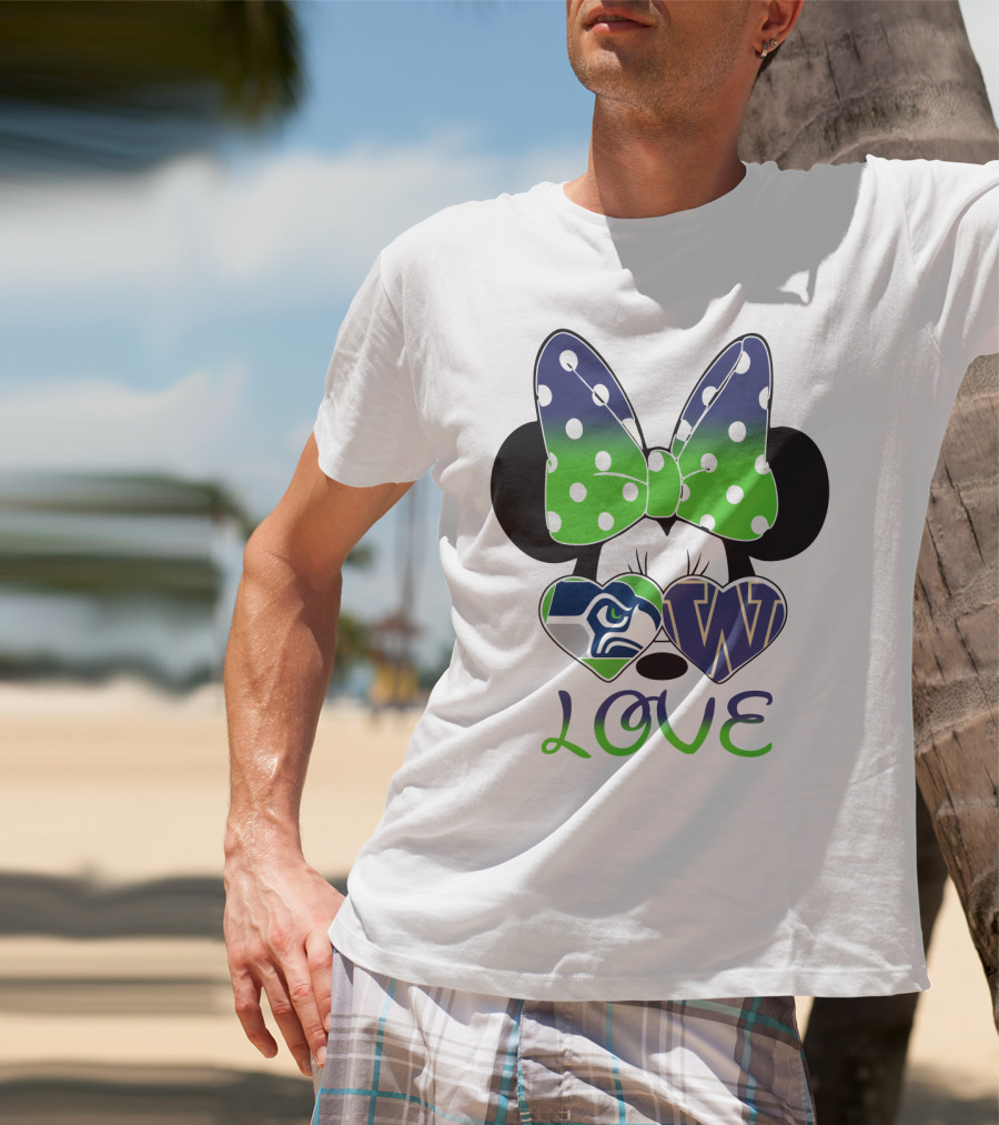 Love Seattle Seahawks Washington Huskies Minnie Bow T-Shirt