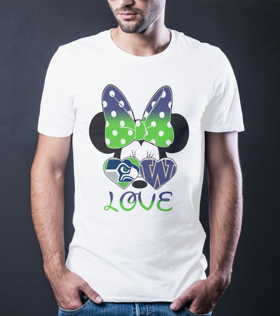 Love Seattle Seahawks Washington Huskies Minnie Bow T-Shirt