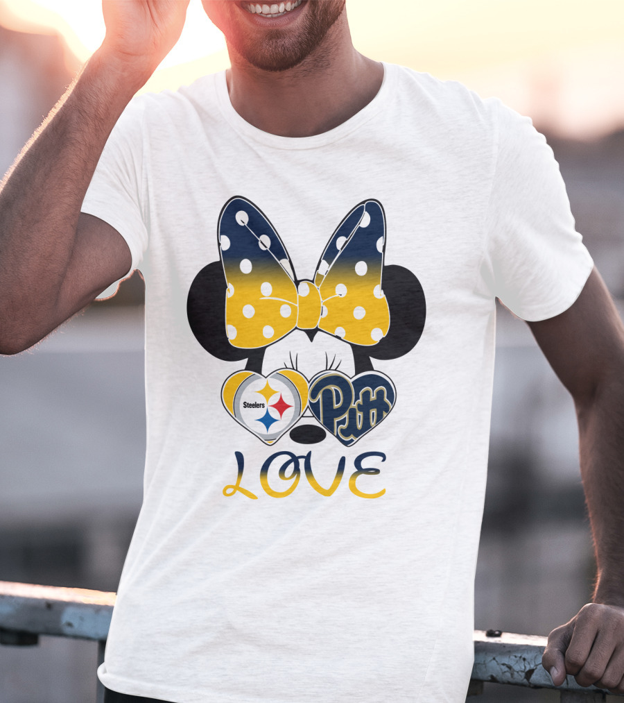 Steelers Pitt Minnie Love Bow Hearts T-Shirt