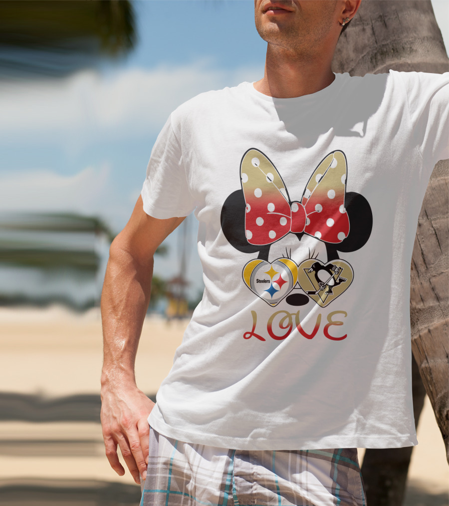 Minnie Bow Love Steelers Penguins Hearts T-Shirt