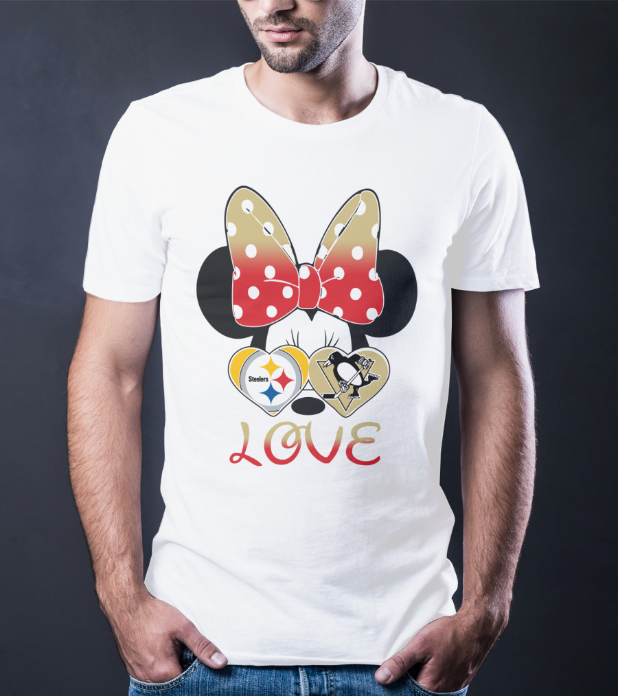 Minnie Bow Love Steelers Penguins Hearts T-Shirt