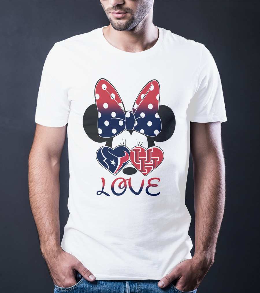 Love Minnie Houston Texans Uh Bow Hearts T-Shirt