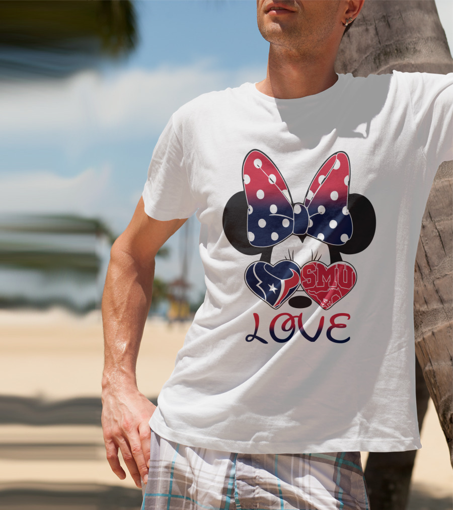 Mic 120 Love Texans Smu Minnie Bow Hearts T-Shirt