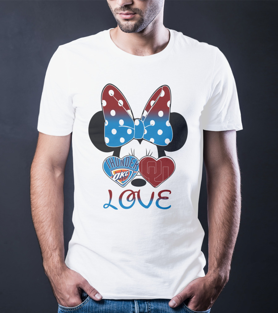 Mic 126 Minnie Mouse Thunder Okc Ou Love Bow Hearts T-Shirt