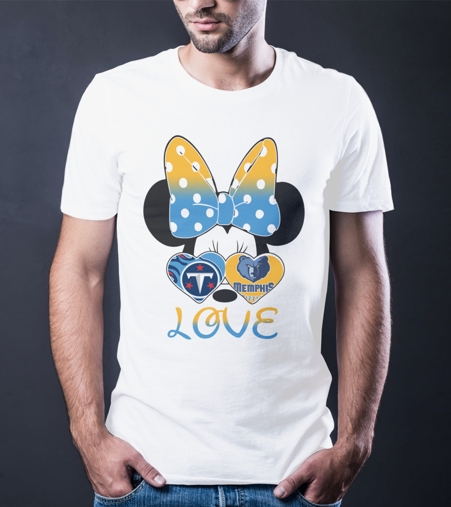 Love Tennessee Titans Memphis Grizzlies Minnie Bow Hearts T-Shirt